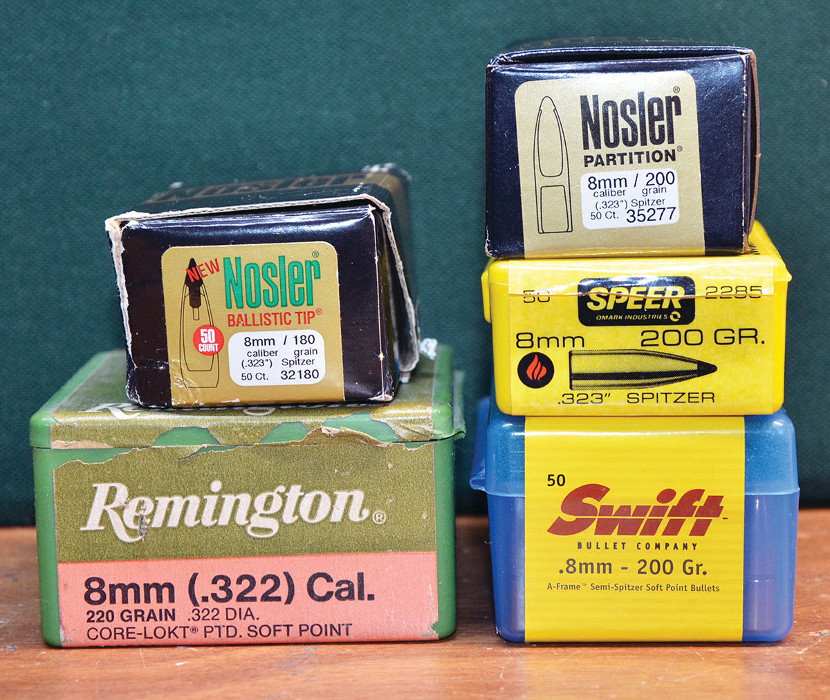 When hunting deer with the 8mm JDJ, Layne prefers the Nosler 180-grain Ballistic tip with the Speer 200-grain spitzer in a strong second place. For black bears, he would switch to the 200-grain Nosler Partition or Swift A-Frame of the same weight. The Remington 220-grain Core-Lokt is no longer available for handloading.